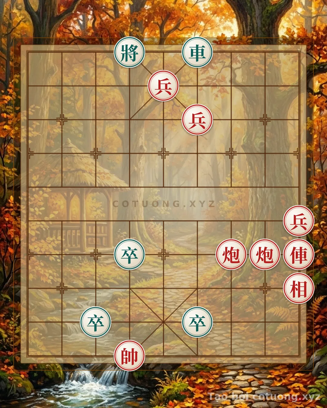 Thế cờ: The Secret of the Cannon's Attack in a Critical Xiangqi Position: Red's 2 Cannons and 3 Pawns Crush Black's 3 Pawns — Cờ Tướng Online