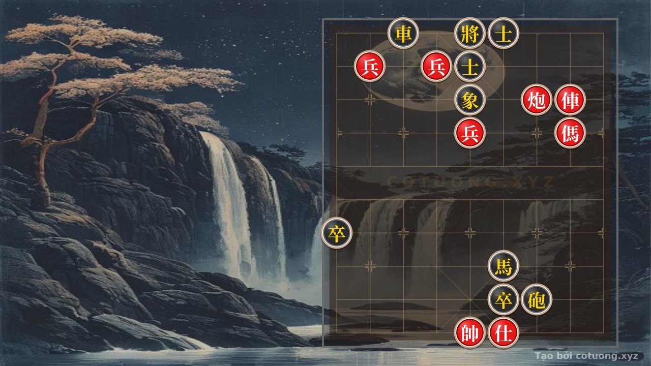 Thế cờ: Red General's Breakthrough: Black Rook Attacks, Black Pawn is Blocked, Who Will Win? — Cờ Tướng Online