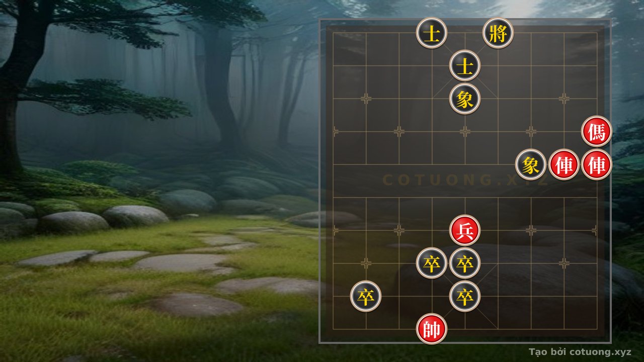 Thế cờ: Master's Quick Checkmate: 2 Rooks and a Horse Pinning Down 4 Pawns, 2 Advisors, and 2 Bishops in an Instant — Cờ Tướng Online