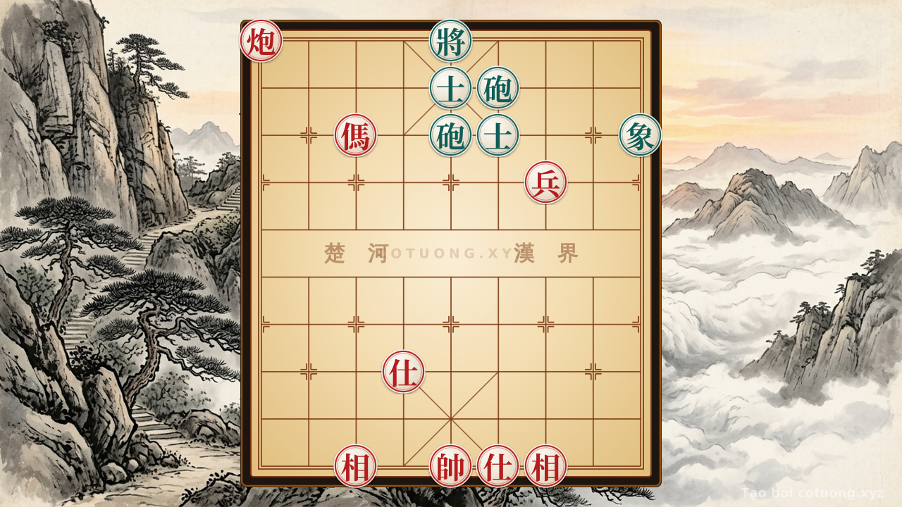 Thế cờ: Strategic Checkmate: Red Cannon on File 9 'Bombards' Black General in 'Double Horse Legs' Formation — Cờ Tướng Online