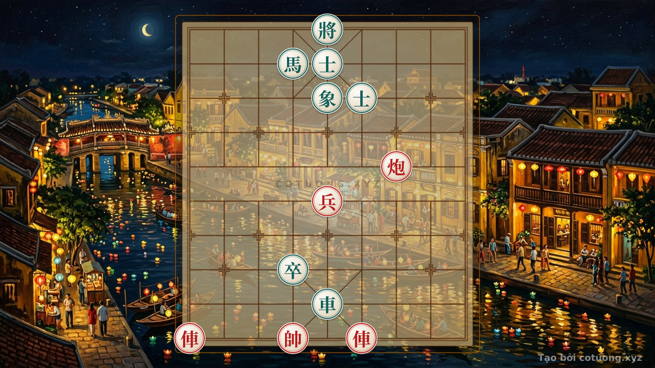 Thế cờ: Red General Wins: Black Rook Crushed in 5 Moves — Cờ Tướng Online