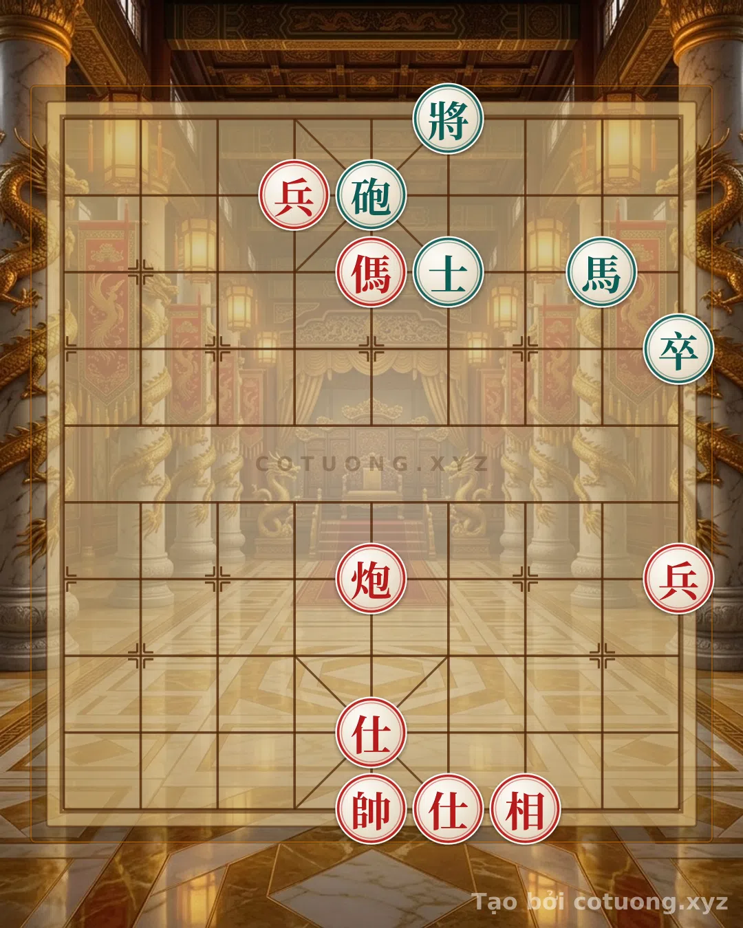 Thế cờ: The Hidden Trick of the Red Rook and Horse: When the Black General Stands Still, the Red Dragon Sweeps the Board — Cờ Tướng Online