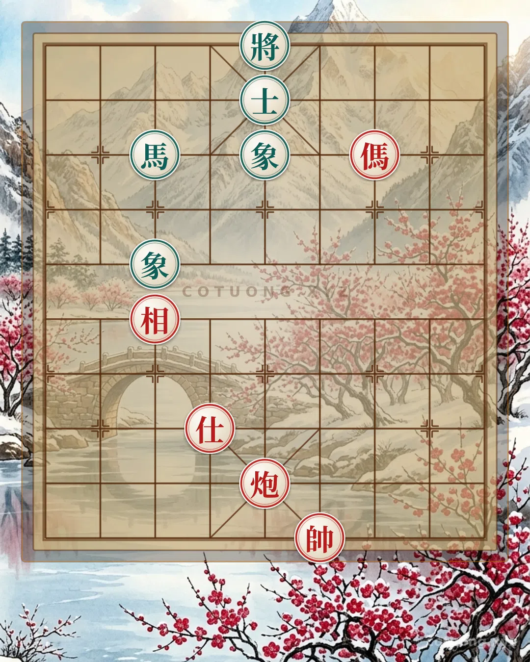Thế cờ: Red and Black General's Position 7/10: Cannon and Double Horses Interlocking - Dramatic Scenario — Cờ Tướng Online