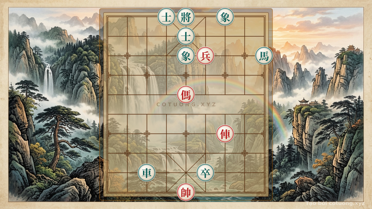 Thế cờ: Red Rook's Piercing Strike: A Brutal Scenario in Xiangqi — Cờ Tướng Online