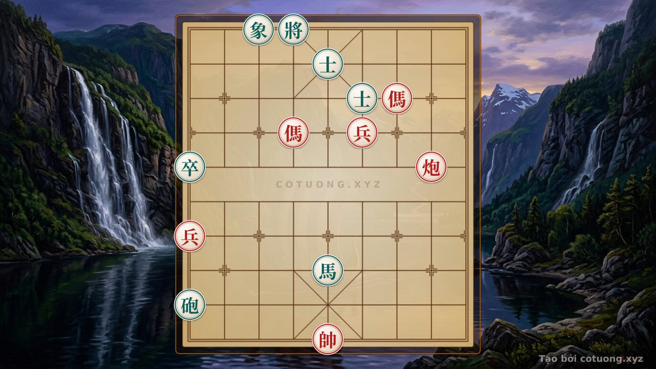Thế cờ: The Hidden Trick of Counterattack in Endgame: How Red's 2 Cannons, 2 Horses, and 2 Pawns Defeat Black's Cannon, Horse, and Pawn with 2 Advisors and Elephants — Cờ Tướng Online