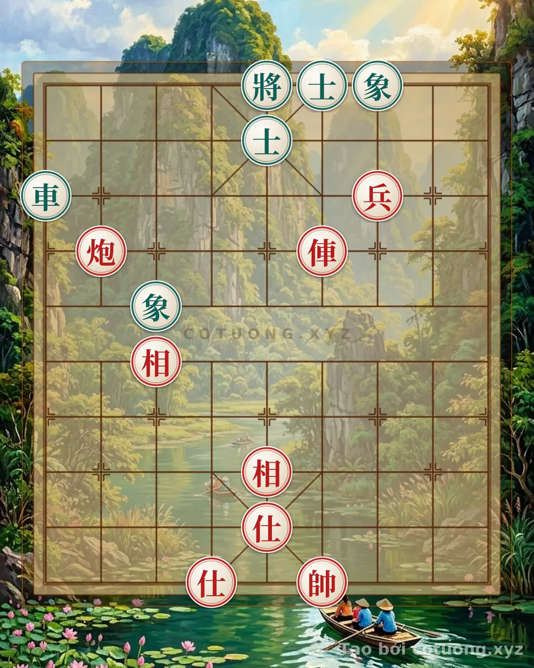Thế cờ: Decoding the Xiangqi Battle: Rook Cannon Pawn 2 Guards 2 Elephants vs. Rook 2 Guards 2 Elephants - The Classic Checkmate Strategy in One Move — Cờ Tướng Online