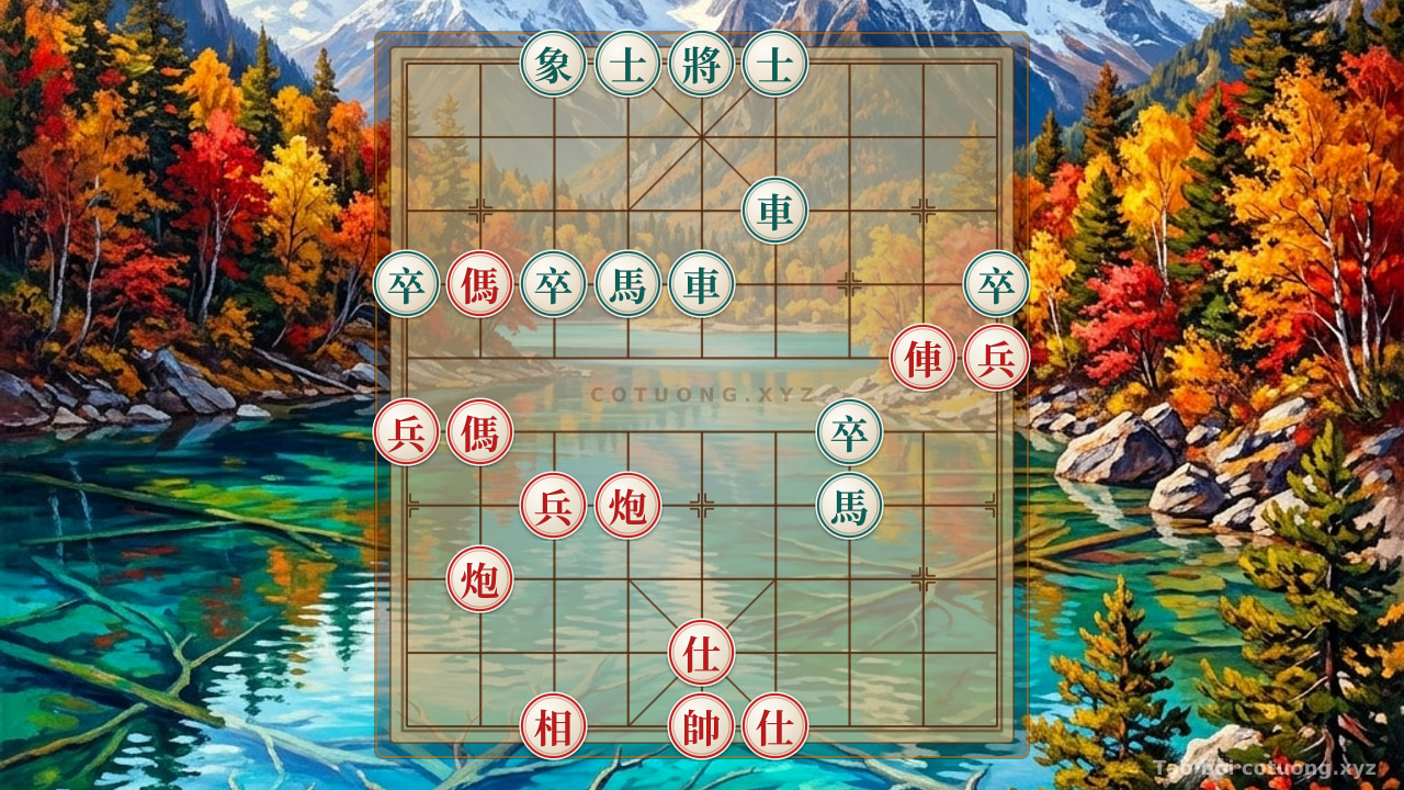 Thế cờ: The Double Horse Face-to-Face Formation: Strategy to Defeat the Black General in 10 Moves — Cờ Tướng Online