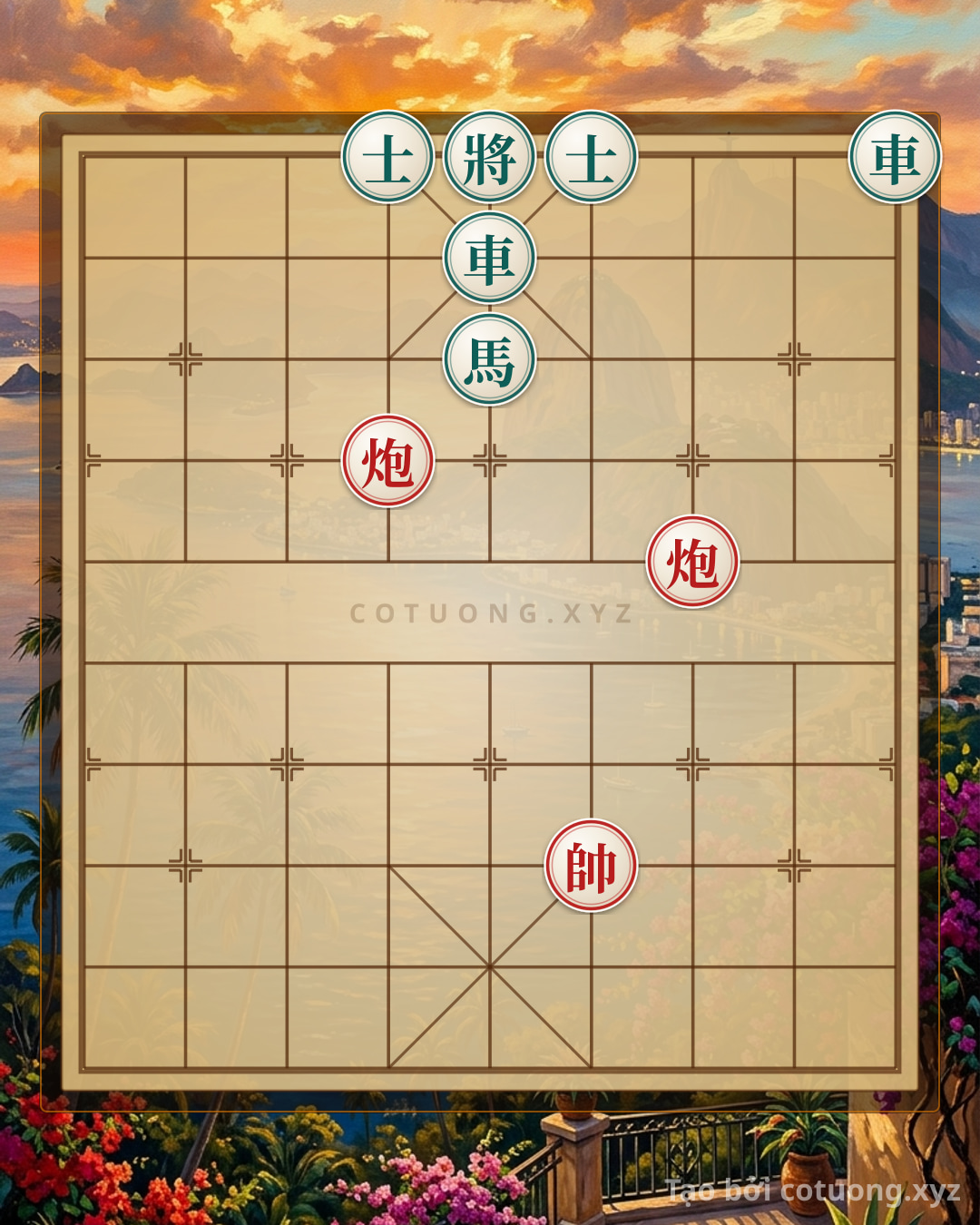Thế cờ: Endgame Showdown: Red Attacks Black's Chariot, Black Counters with Advisor — Cờ Tướng Online