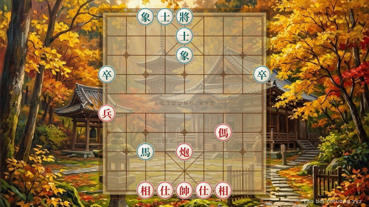 Thế cờ: Red's Advance: The Red Cannon Creates Chaos, the Black Horse is Locked In - Xiangqi Position 5/10 — Cờ Tướng Online