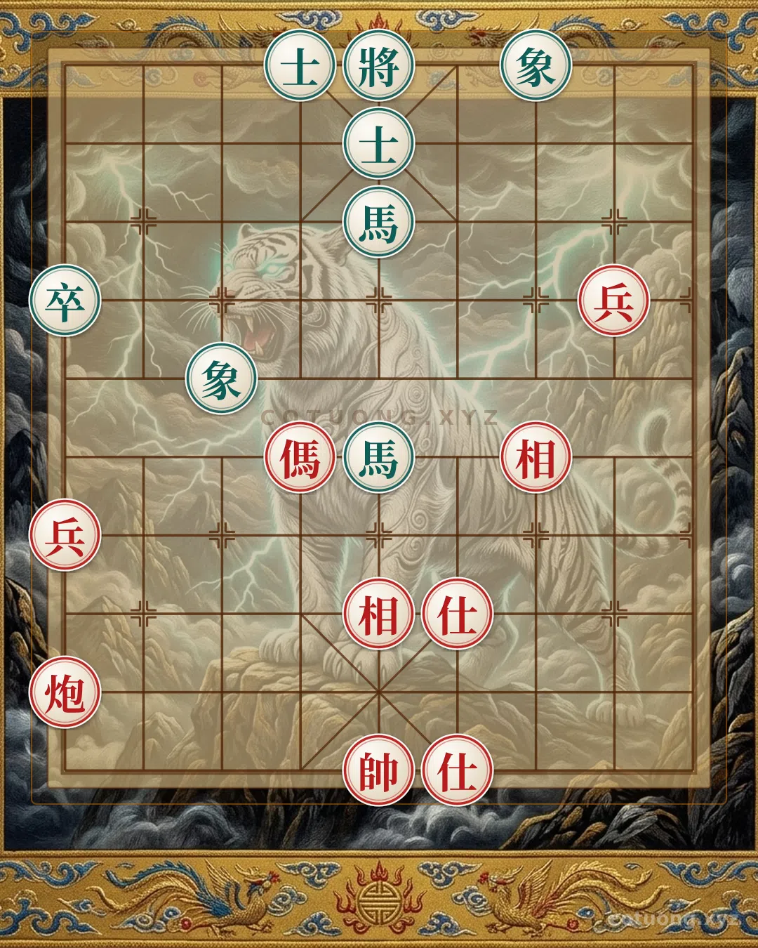 Thế cờ: Hidden Checkmate: The Sorrowful Move That Shatters the Double Black Horses - When the Cannon Rises Amidst the Thorny Field — Cờ Tướng Online