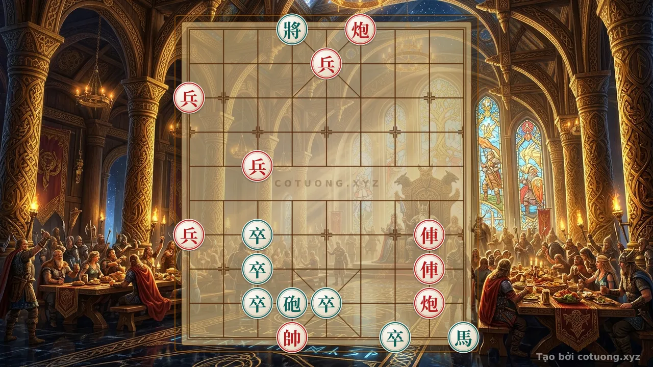 Thế cờ: The Red Chariot's Opening Move: 2 Rooks on File 4 - A Brutal Sacrifice Strategy — Cờ Tướng Online