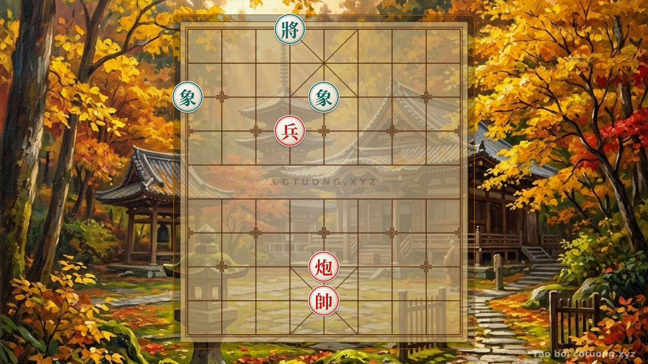 Thế cờ: Phoenix at the Front: Where is the 'Red Pawn on File 7' trap being set? What must Red do to avoid being knocked down by 'Black General on File 5' right from the start? — Cờ Tướng Online