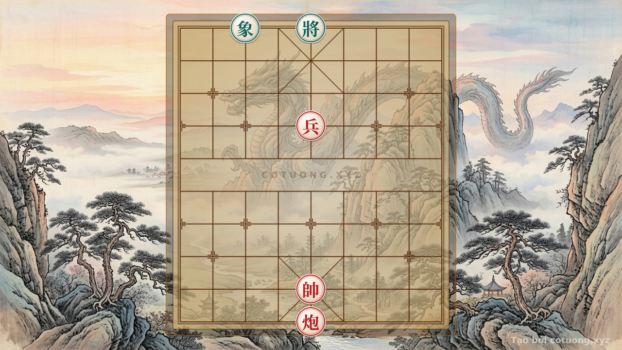 Thế cờ: Xiangqi Position: Red Cannon on Empty File, Black Bishop Blocked - Internal Attack Tactics — Cờ Tướng Online