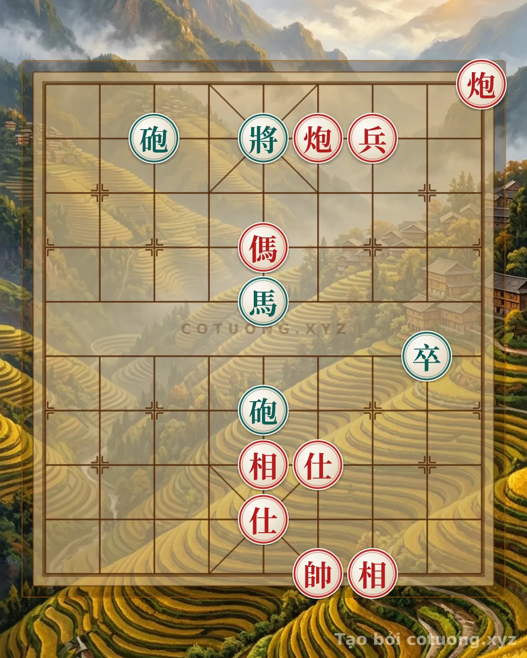 Thế cờ: Xiangqi: The Crushing Breakthrough - Red Cannon on 10th Rank Shoots at Black Horse on 5th Rank — Cờ Tướng Online