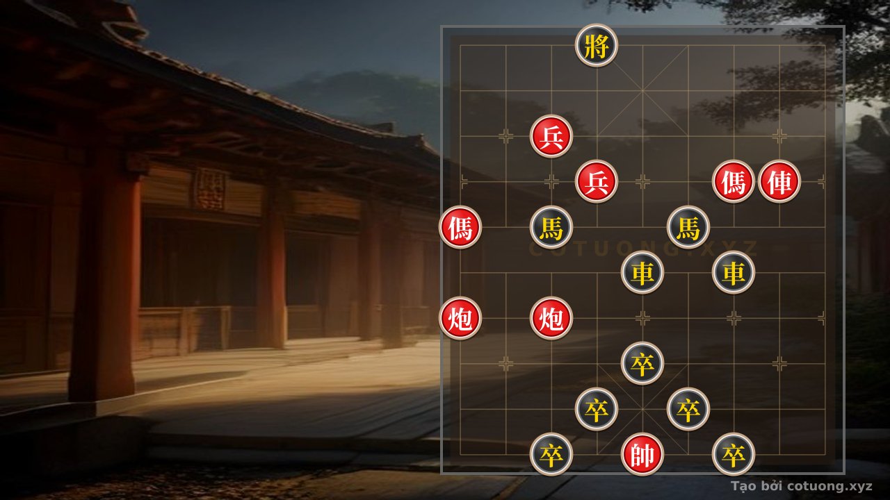 Thế cờ: Unique Chess Formation: Red and Black Checkmate - General Black Exposed on Row 10 — Cờ Tướng Online
