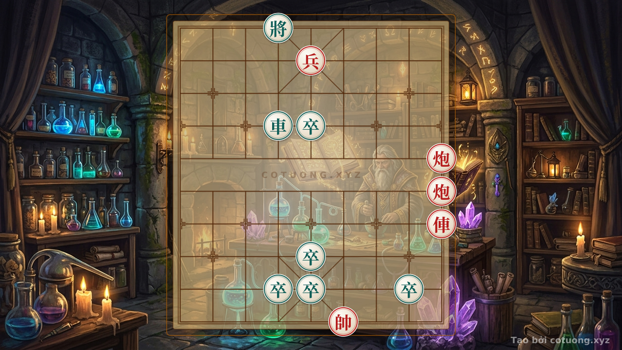 Thế cờ: The Ultimate Sacrifice: How the Red Rook and Two Cannons Defeat the Black Five Pawns in One Move — Cờ Tướng Online