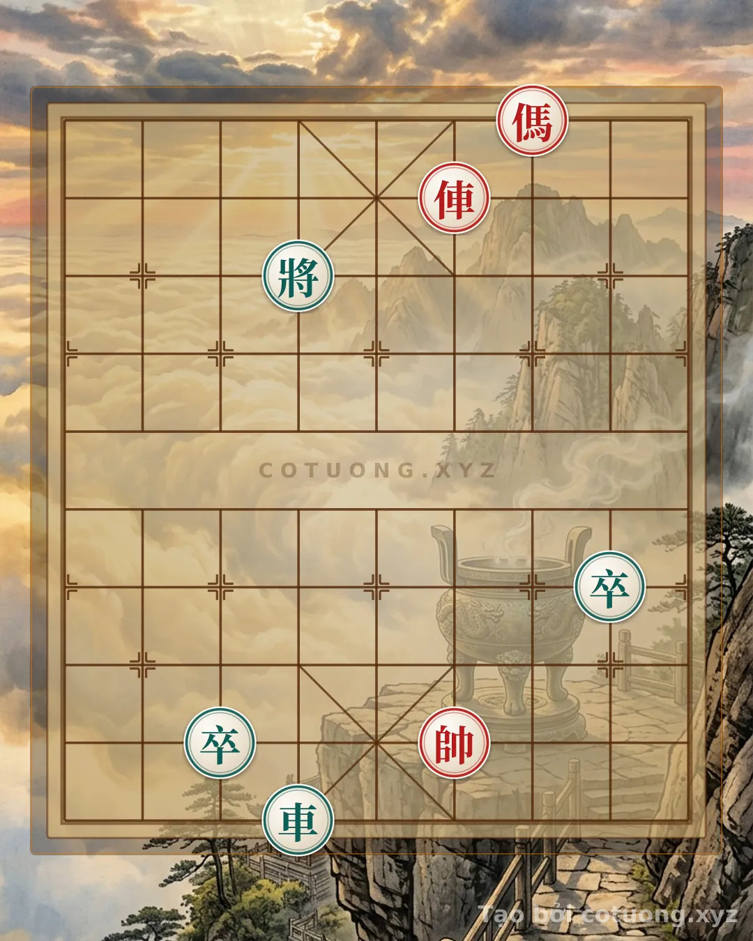 Thế cờ: Red Chariot Charges Straight, Black General Loses the Way to Retreat: A Captivating Xiangqi Position Rated 8/10 — Cờ Tướng Online