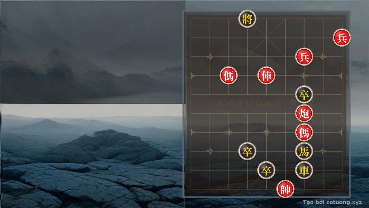 Thế cờ: The Hidden Checkmate Classic: When the Red Chariot and Cannon Face the Black Chariot, Horse, and Three Pawns in a Mythical Chess Game — Cờ Tướng Online