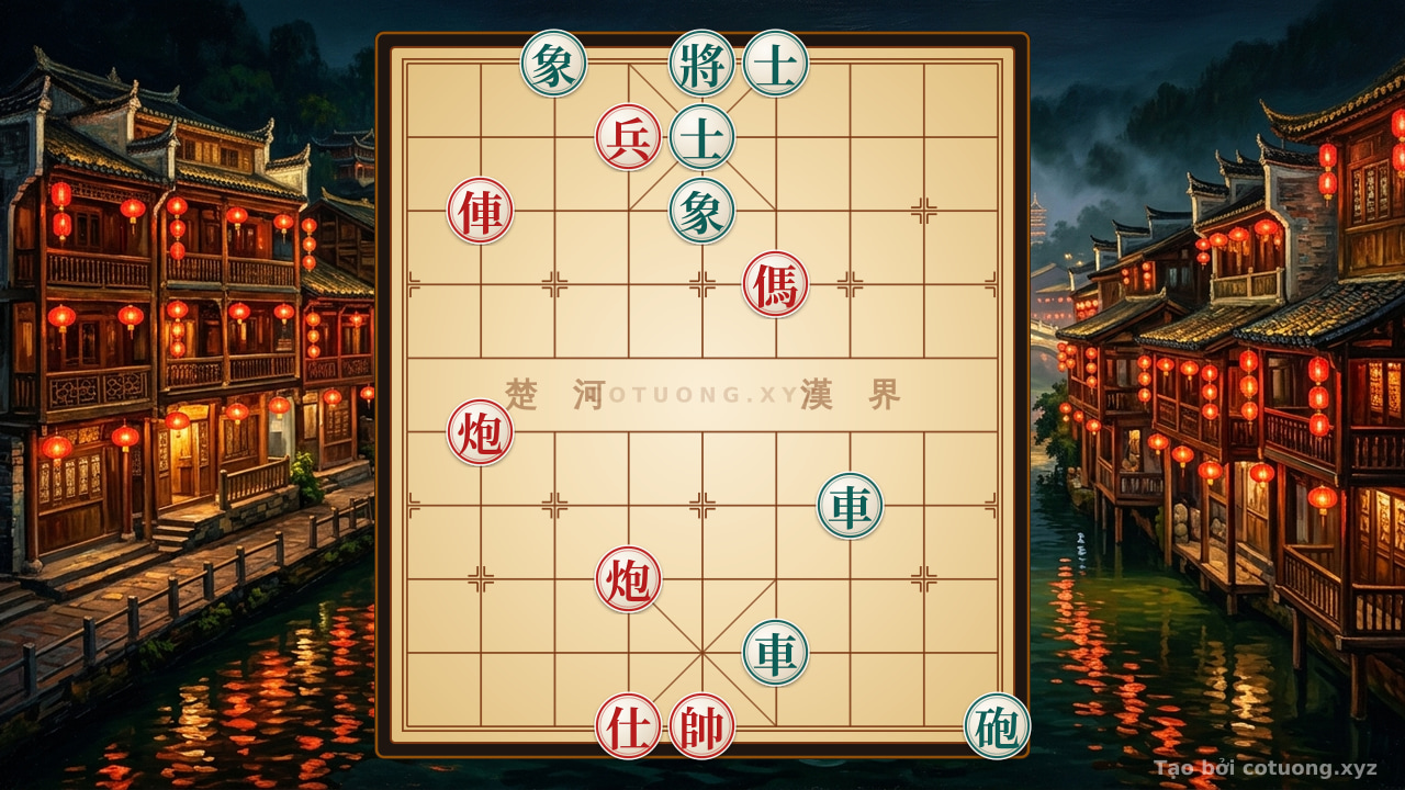 Thế cờ: '**The Roaring Cannon - Black's Defensive Formation, Red Must Strike at the Golden Moment**': 
