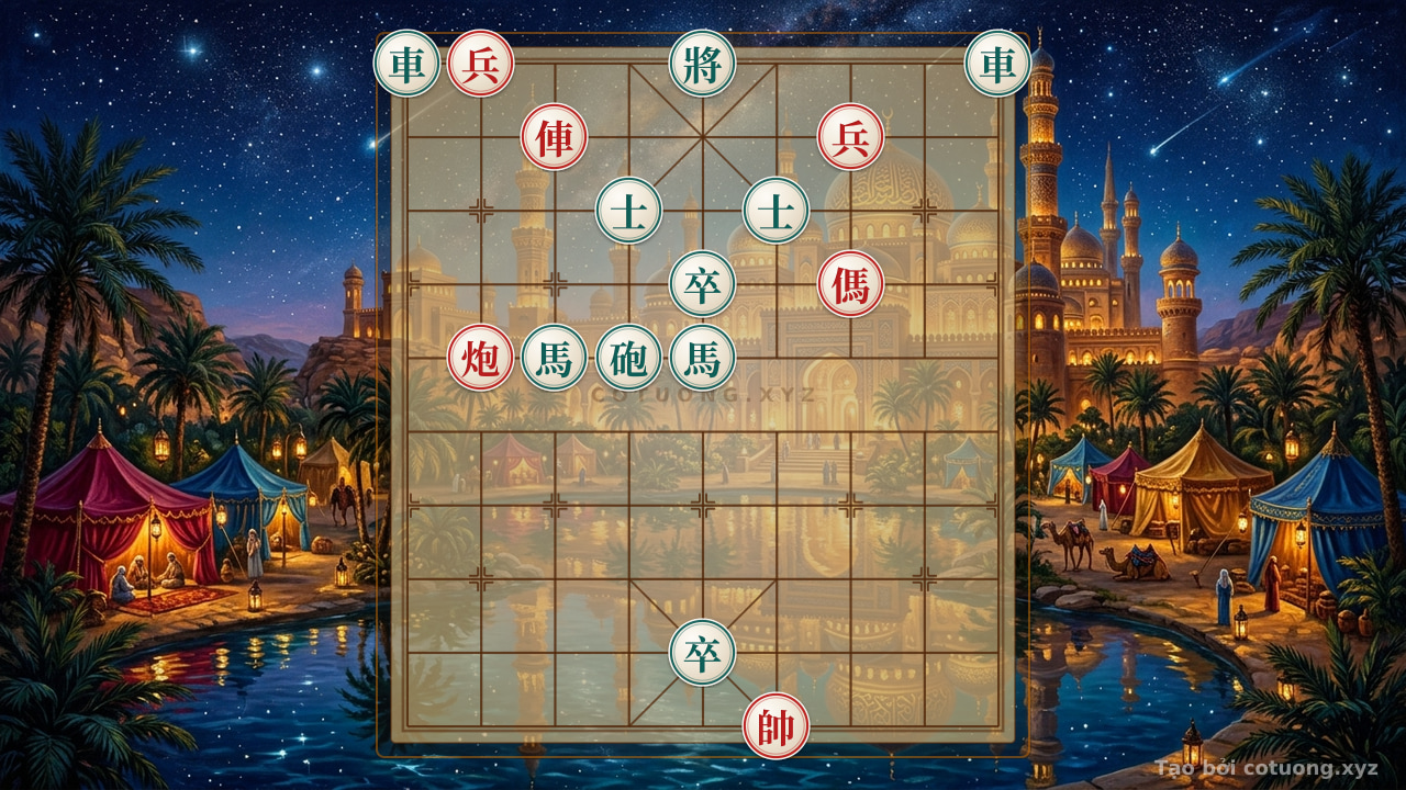 Thế cờ: Xiangqi Super Difficult: Tricking Black with Double Horses — Cờ Tướng Online
