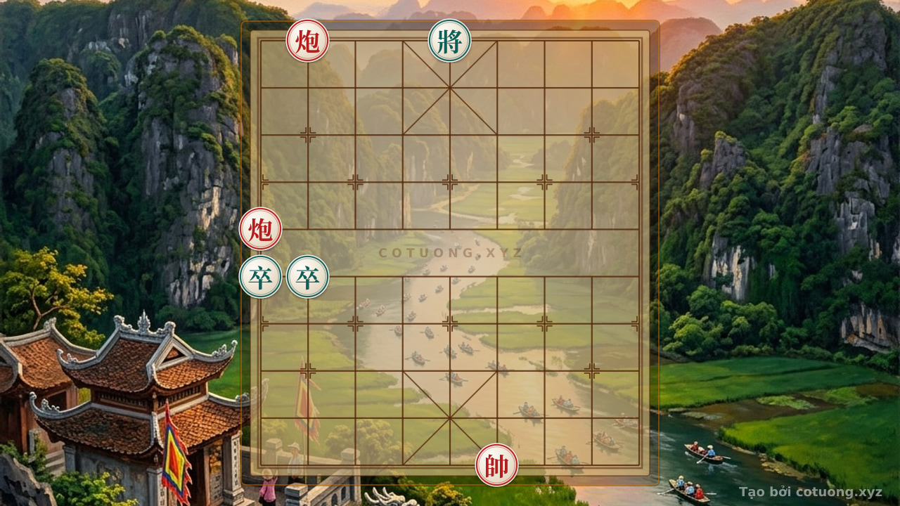 Thế cờ: Mystic Chess: When Two Red Cannons Trap the Black General in a Battle of Crimson and Ebony on the Board — Cờ Tướng Online