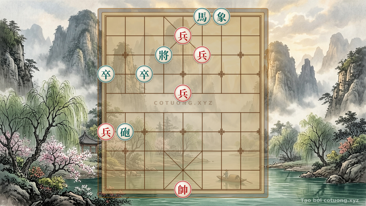 Thế cờ: Red Pawn Retreats to File 4, Black's Strong Defense - Elegant Position 7/10 — Cờ Tướng Online