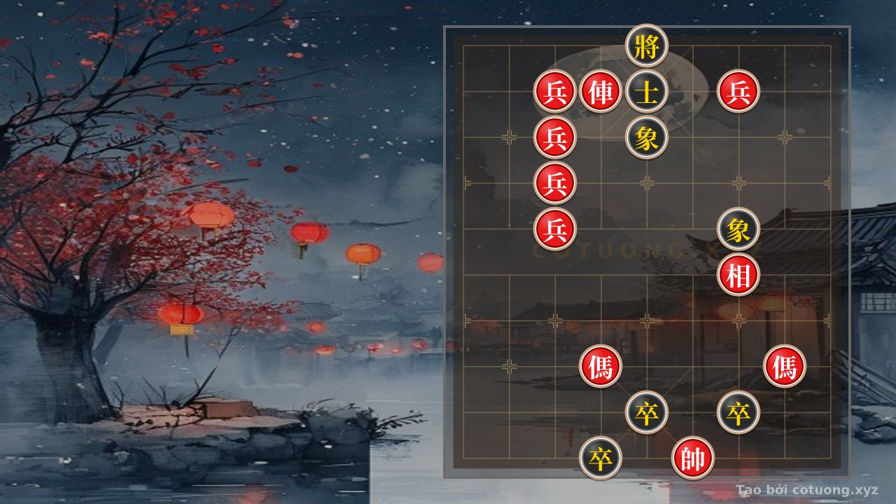Thế cờ: Xiangqi (Chinese Chess): Rook 2 Horses 5 Pawns vs. 3 Pawns 2 Bishops - Unique Solution — Cờ Tướng Online
