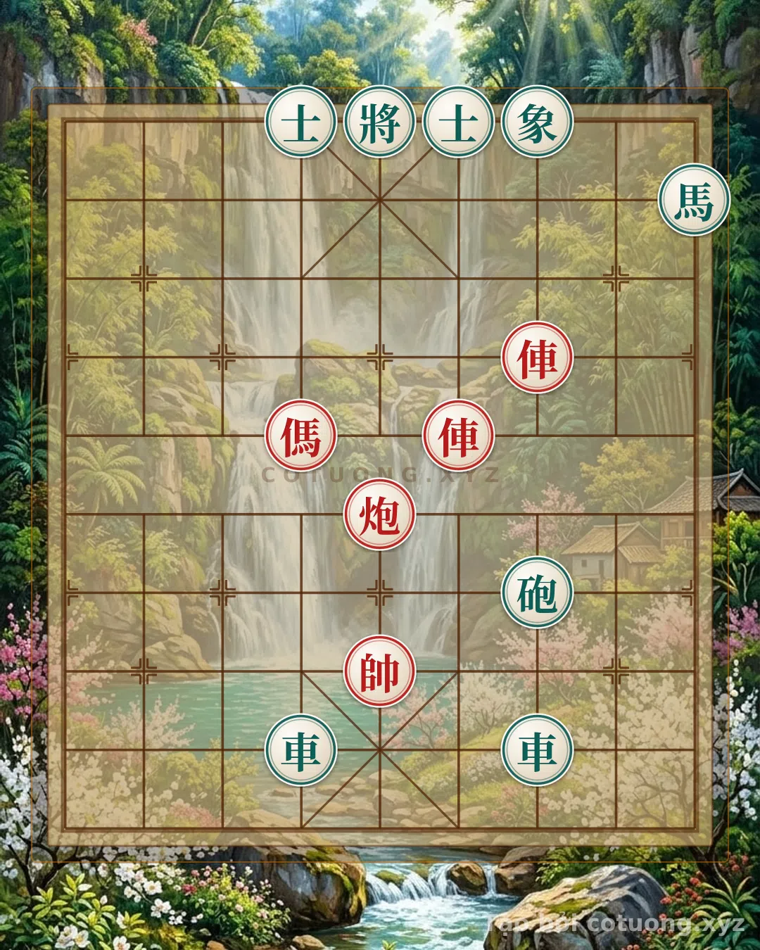 Thế cờ: Xiangqi: Red Chariot's Encirclement of Black Chariot in Double Horse Formation — Cờ Tướng Online