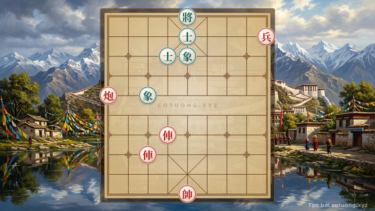 Thế cờ: Xiangqi: Black Forces Red King with Rook Straight Checkmate on File 5 — Cờ Tướng Online