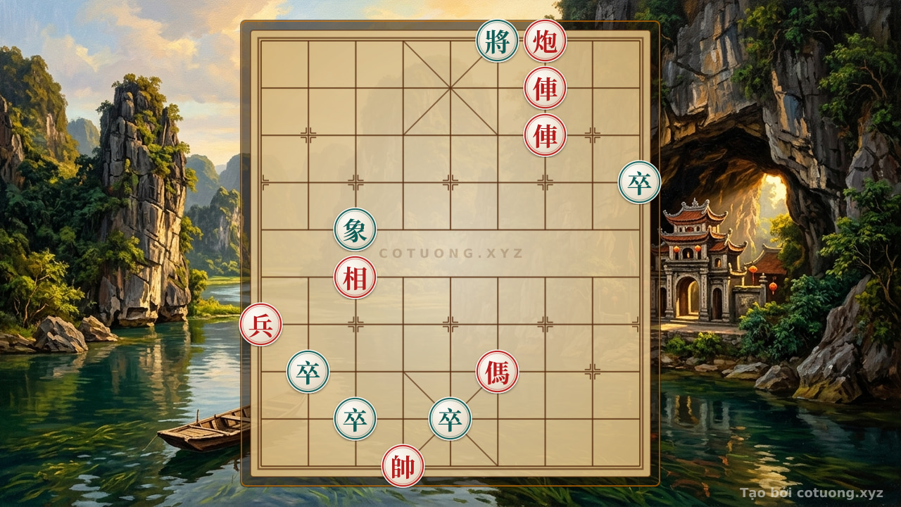 Thế cờ: The Divine Checkmate Trick: 2 Rooks, Cannon, and Horse Checkmate Against 4 Elephants in One Move — Cờ Tướng Online