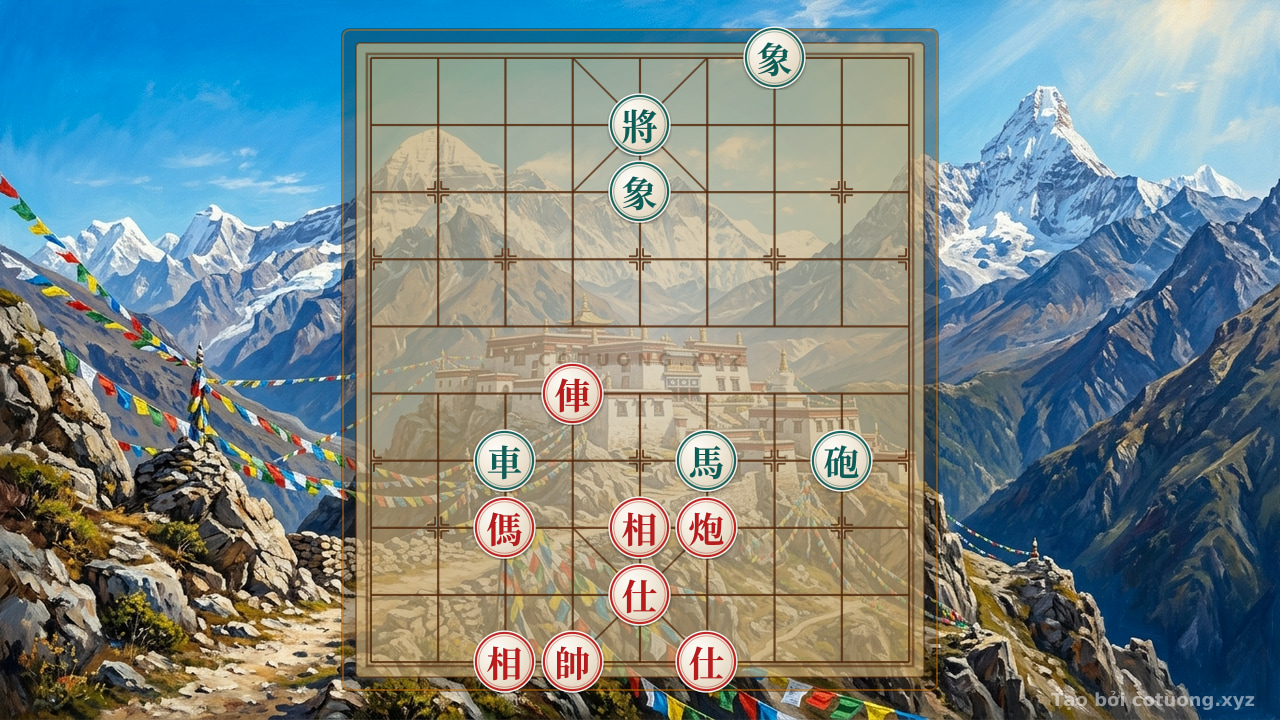 Thế cờ: Divine Wind Strike: Red Cannon at 4-3 Explodes the Supreme General's Position — Cờ Tướng Online
