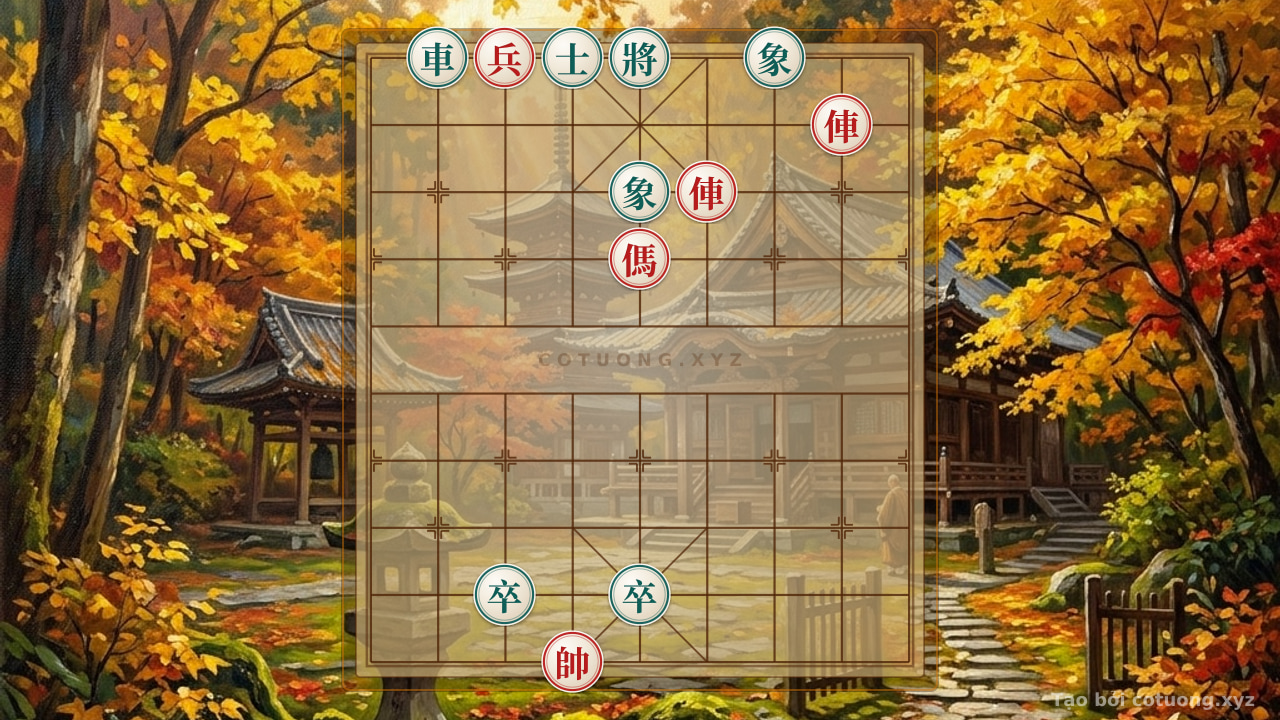 Thế cờ: Unexpected Counterattack: The Strategy of Luring the Black General with Rook & Horse in a Black Checkmate on File 3 Rank 2 — Cờ Tướng Online