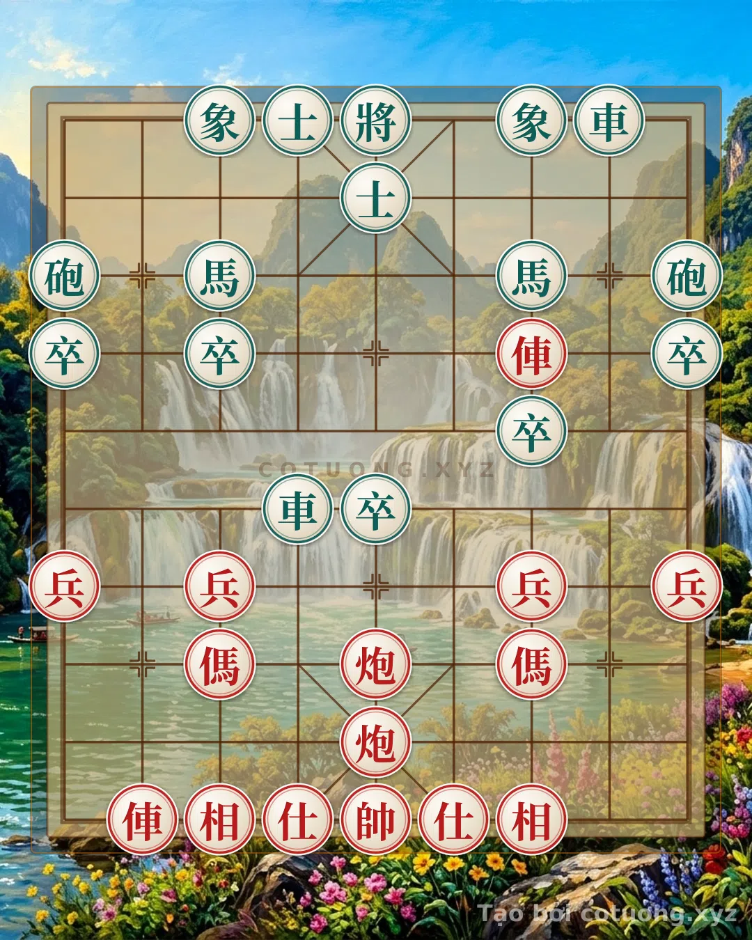 Thế cờ: The Secret of Counterattacking Against the Death Formation: When 2 Rooks, 2 Cannons, 2 Horses, and 4 Pawns Face Off Against 5 Black Pawns — Cờ Tướng Online