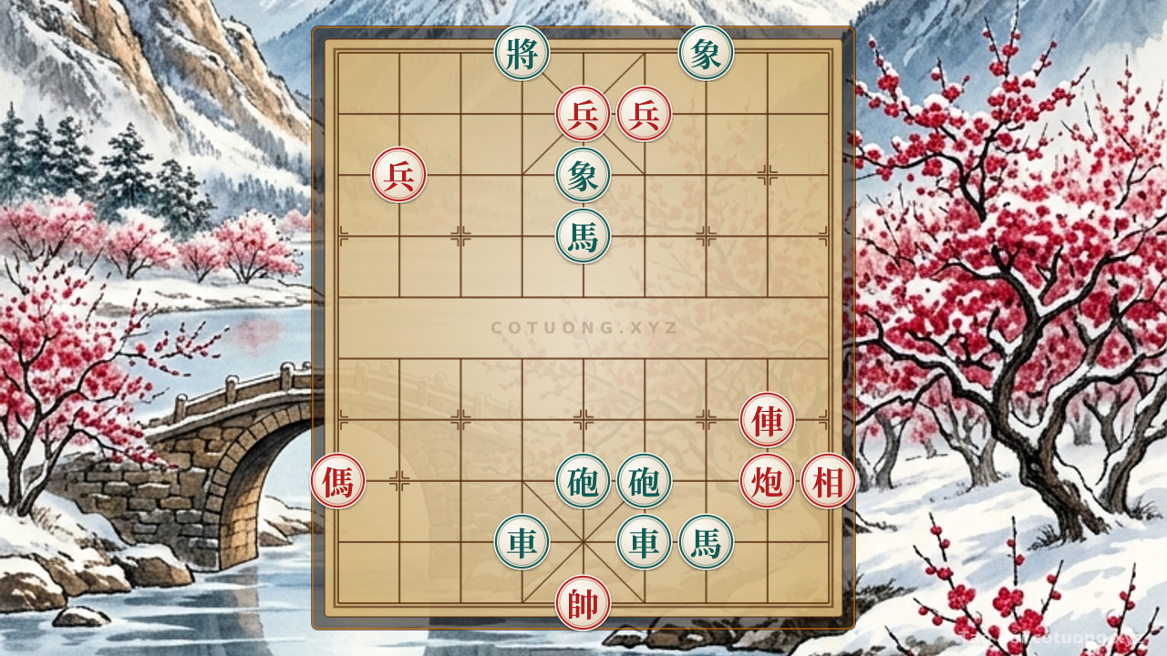 Thế cờ: Red General's Position: Two Red Horses Interlocking, Cannon Silence and Tactical Checkmate Against the Black General — Cờ Tướng Online