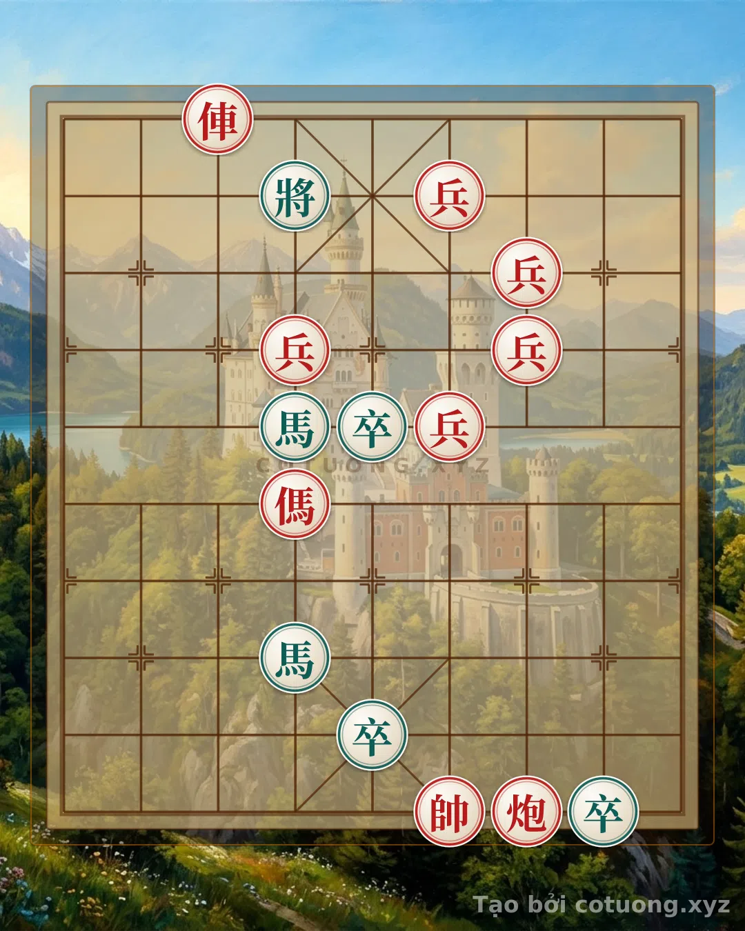 Thế cờ: Red Rook on File 7 Attacks Straight: Defense Tips for Black General in Double Horse Face-to-Face — Cờ Tướng Online