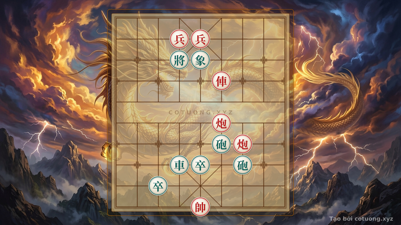 Thế cờ: Red General: The Strategy of Sacrificing the Rook to Exploit the Black Rook's Mistake in 5 Moves — Cờ Tướng Online