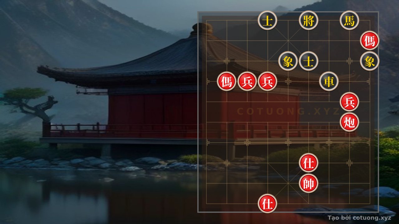 Thế cờ: Red's Double Horse Leg Trapping in a Level 1/10 Xiangqi Formation — Cờ Tướng Online
