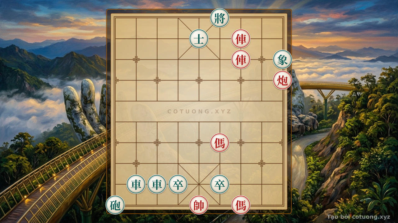 Thế cờ: Red General: Double Horses Interlocking, Cannon Empty Threat - Master Chess Position — Cờ Tướng Online