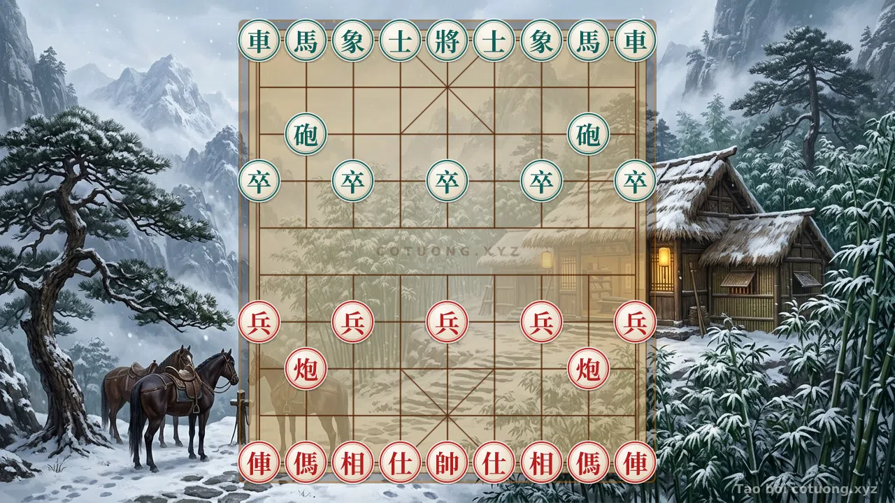 Thế cờ: The 'Red Cliffs' Formation - Fiery Battle with Twin Knights Interlocking — Cờ Tướng Online