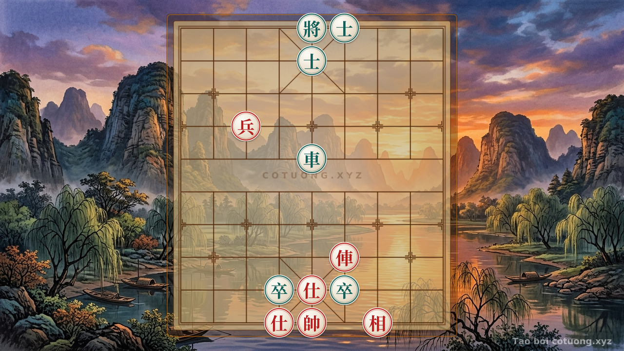Thế cờ: Golden Tip: The Red Rook's Ultimate Checkmate - Defeat the Black Rook in One Move! — Cờ Tướng Online