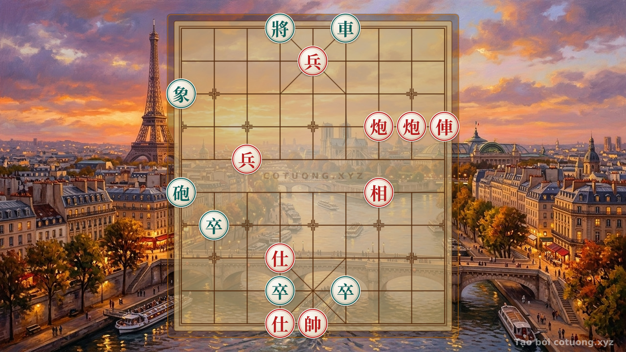 Thế cờ: Xiangqi Mystery: When the Red Chariot and Two Cannons Surround the Black General in the Battle of Xicheng — Cờ Tướng Online