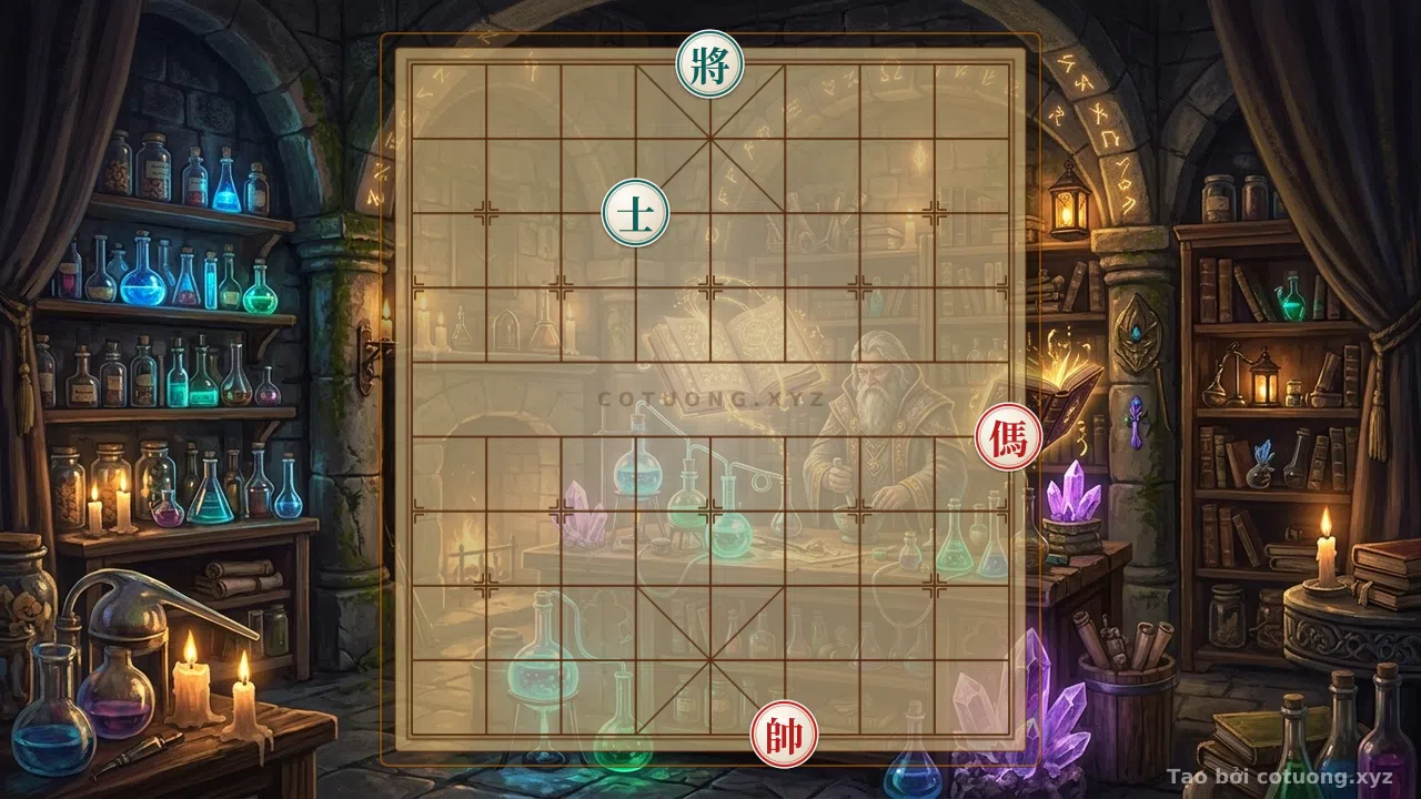 Thế cờ: Red General's Horizontal Strategy: A Killer Move Against the Black Advisor on File 4, Rank 8 — Cờ Tướng Online