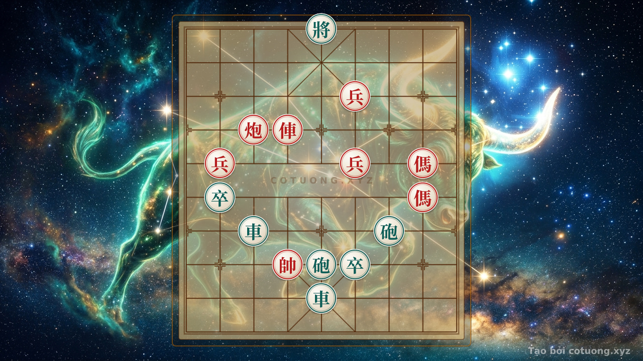 Thế cờ: Xiangqi Board: When the Red Rook-Cannon, 2 Horses, and 3 Pawns Penetrate the Black's Double Rook-Cannon - The Unescapable Tactical Trap — Cờ Tướng Online