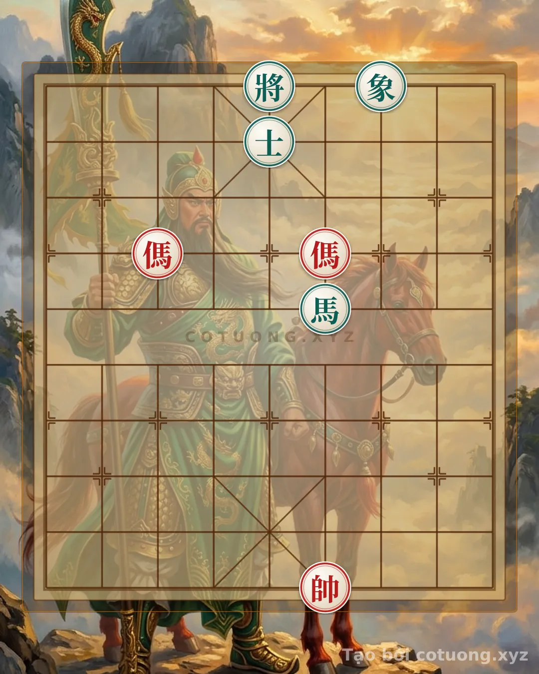 Challenge: Xiangqi (Chinese Chess): Red Double Horses Trap Black Advisor at File 5 Rank 9 - Can you solve it?