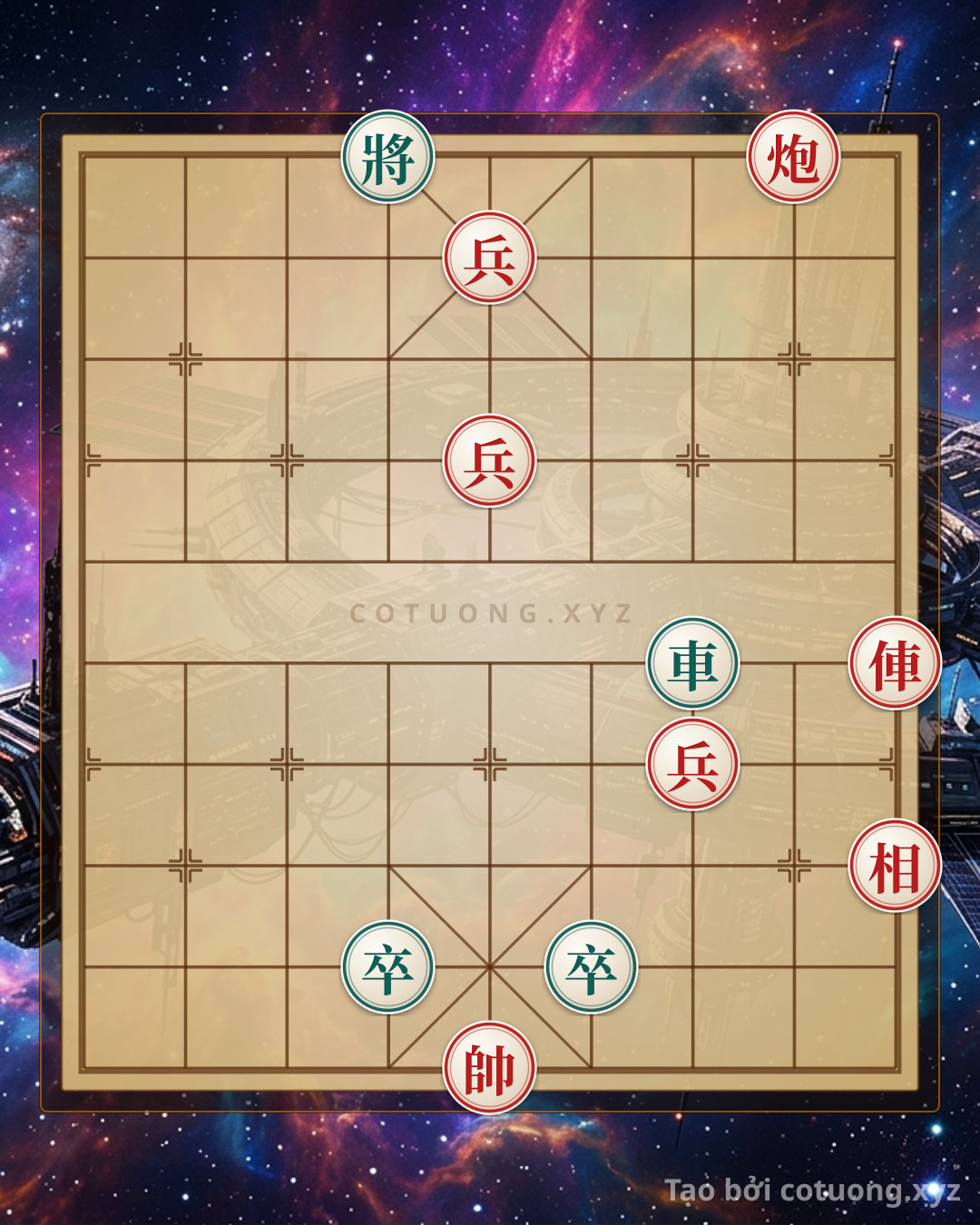 Challenge: Classic Checkmate: Red's Chariot Cannon Three Soldiers Elephant Crushes Black's Double Soldier - Can you solve it?