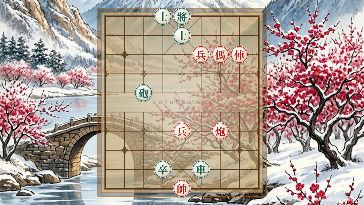 Thế cờ: Red Chess: The Artistic Journey of Chariot on File 2 and Cannon on File 3 — Cờ Tướng Online