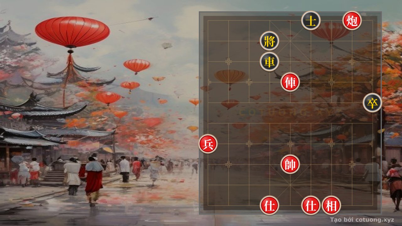 Thế cờ: White River on the Chessboard: When the Red Chariot and Cannon Surround the Black General in a Close-Range Cannon Battle — Cờ Tướng Online