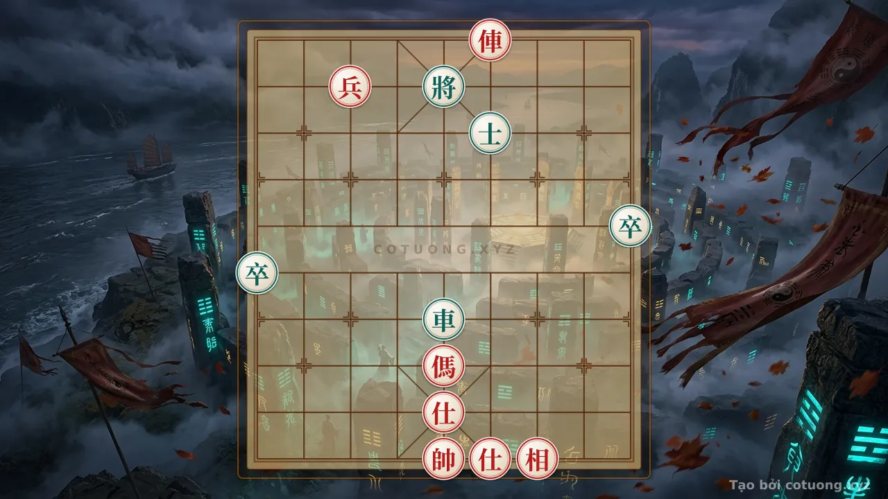 Thế cờ: Xiangqi: Red Chariot at 4-10, Black Pawn at 9-6 under threat - Basic Tactics — Cờ Tướng Online
