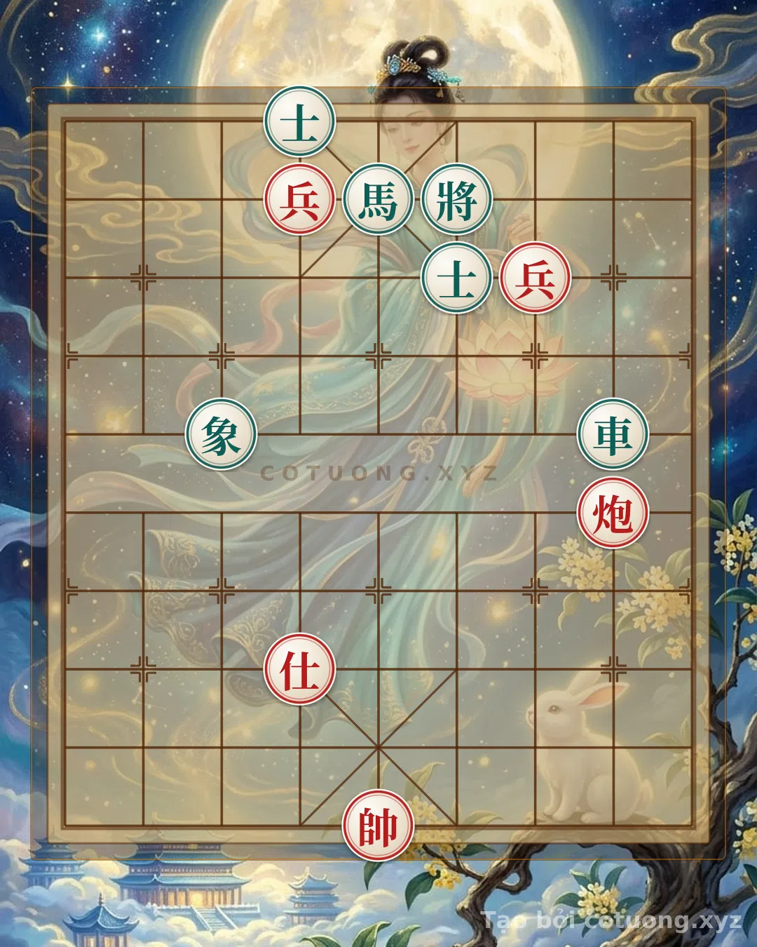 Thế cờ: Xiangqi: Red Army's Rook at 8/6 is Blocked by Black Horse at 5/9 and Red Cannon at 2/5 in the 'Black Horse Traps Cannon' Formation — Cờ Tướng Online