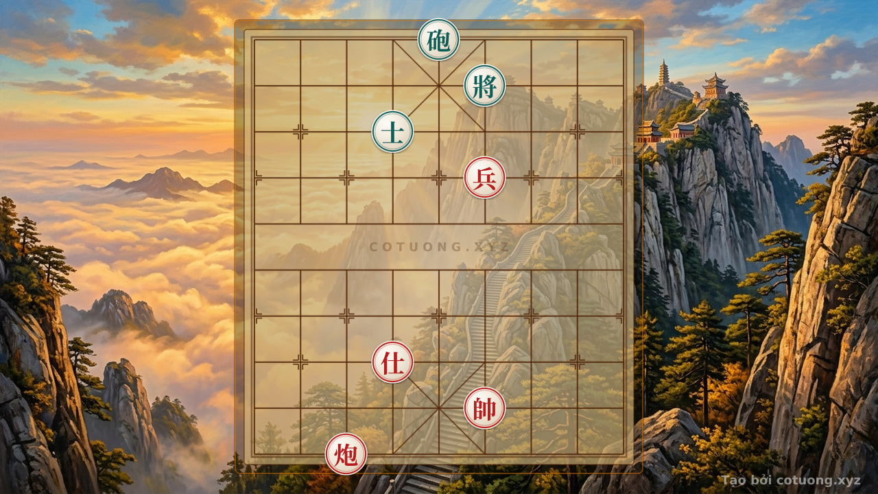 Thế cờ: The Empty Cannon Trap & Chariot Thrusting Attack: Black's Defensive Strategy Against Red in the Advance Formation — Cờ Tướng Online